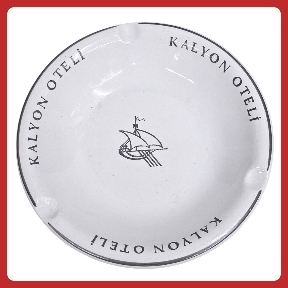 Kalyon Oteli Turkish Ashtray Vintage Ceramic Ship Logo Sumer Bank‎ Turk Mali